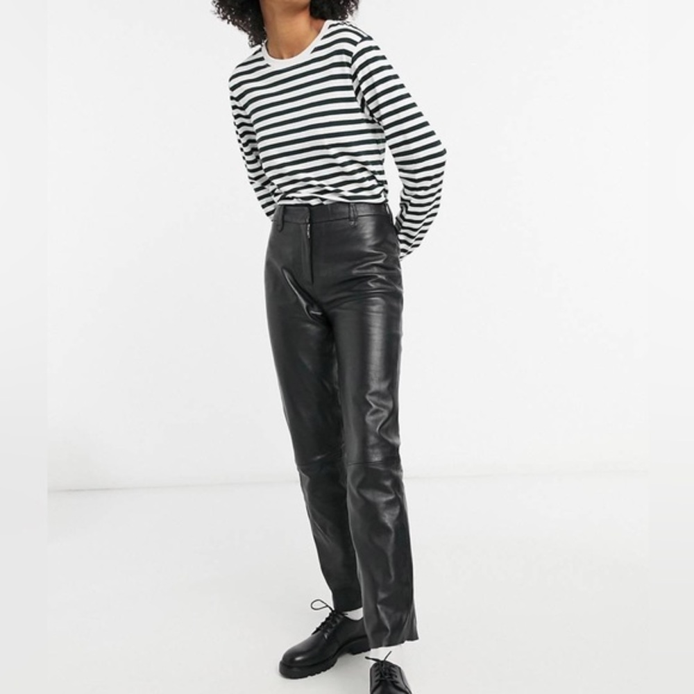 Muubaa London Black Super Soft Sheep Leather Straight Leg Pants US 4